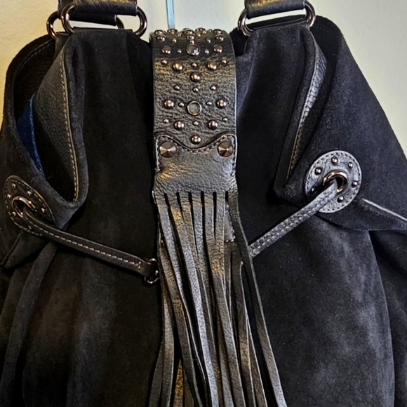 G SERIES Blk Suede Rhinestone Emb. Tassel Fringe Handbag-EUC - Picture 3 of 8